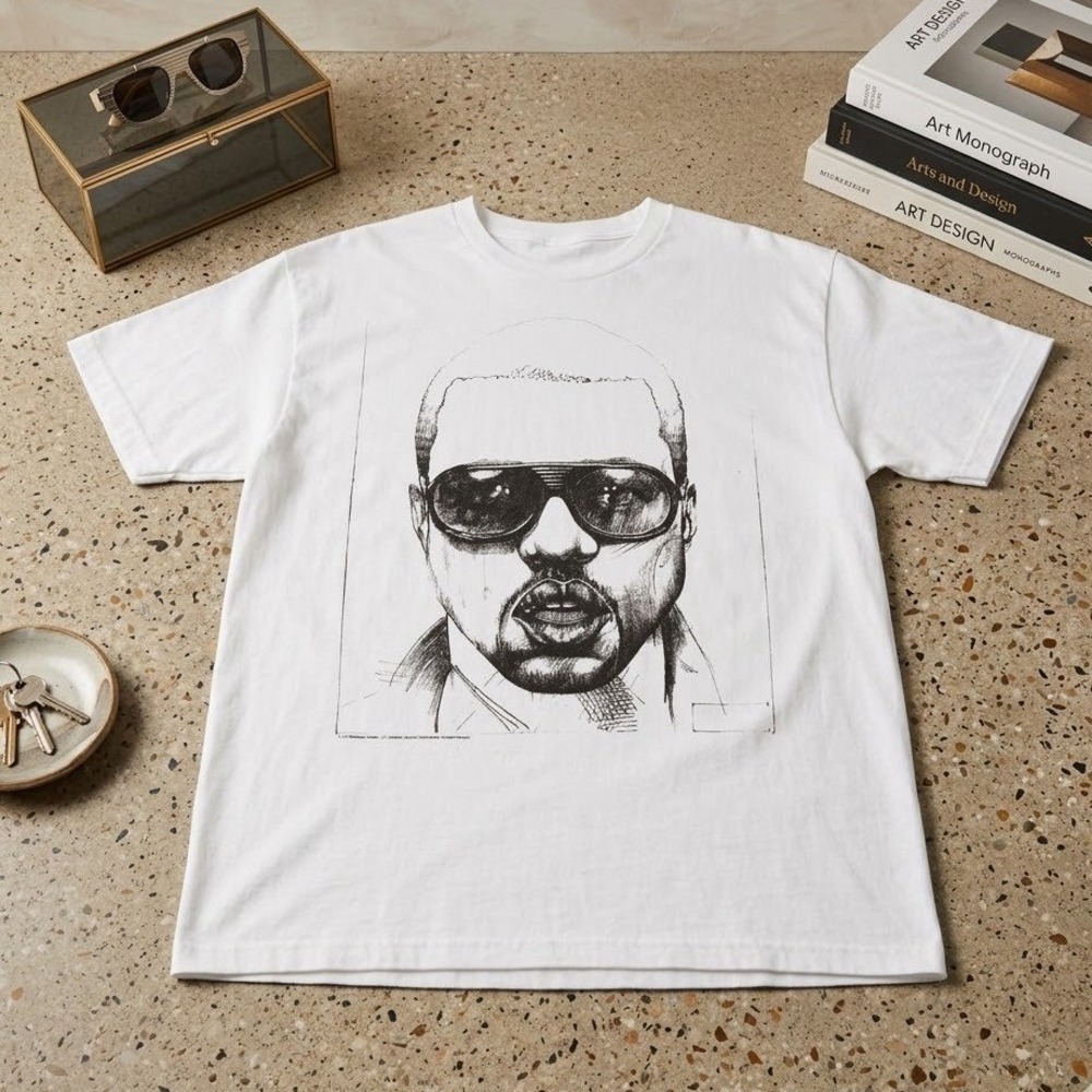 Vintage 2010 Kanye West T-Shirt Mens XL White Bravado Mascotte Sketch Graphic
